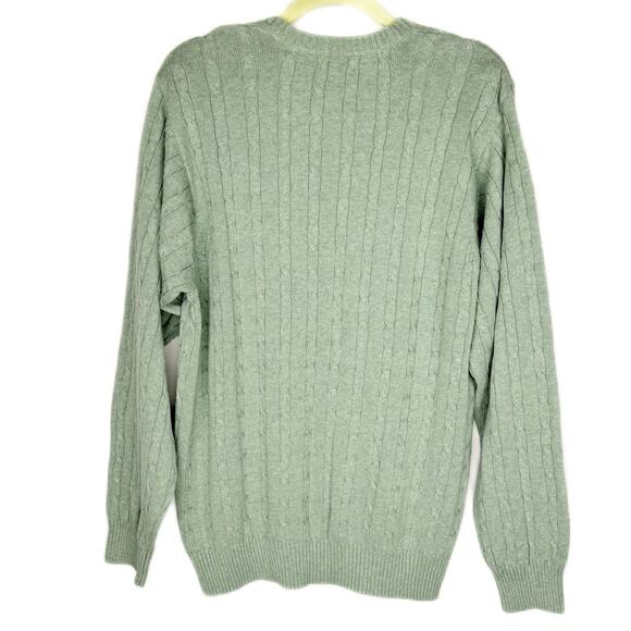 New Izod Sage Green Cable Knit Minimalistic Cotton Soft Crew Neck Sweater Medium - Picture 2 of 11